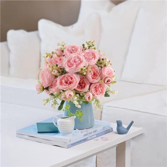 Artificial Peonies SilkFlowers,Faux Peony Bouquet 4 Bundles Florals Arrangements - Picture 4 of 6